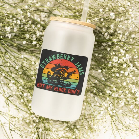 Funny Raccoon Tumbler, Strawberry Jams Mug, But My Glock Don’t, Vintage Design - Picture 1 of 6